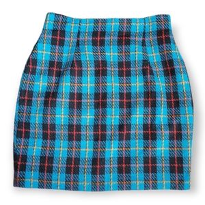 Vintage Tartan Plaid Tweed Skirt size 6/ Blue Fall/Winter/Holiday